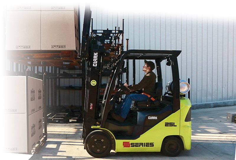 Person operating Clark S-Series Cushion forklift